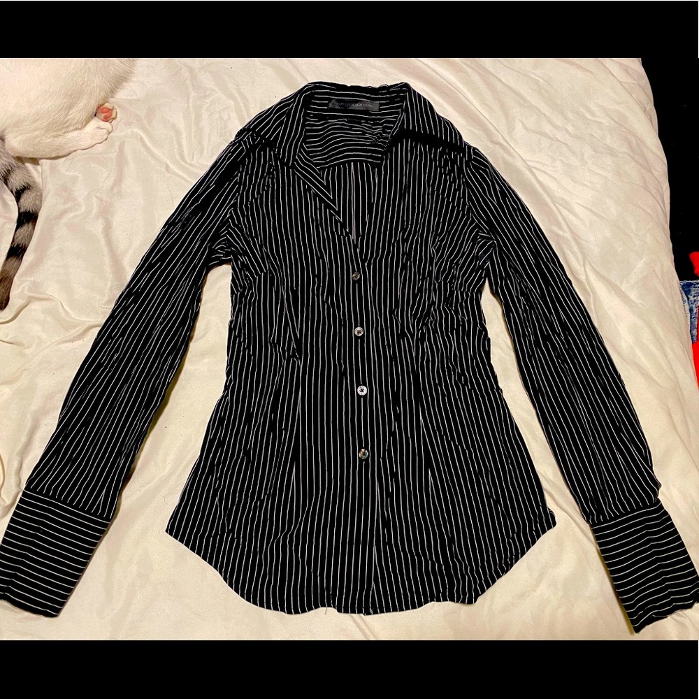 Express Black Striped Body Fitting Dressing Shirt, Size XS, Used